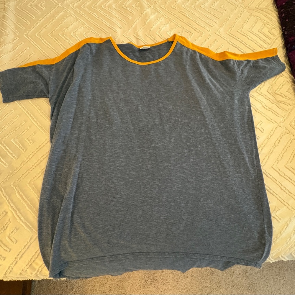 LuLaRoe Blue and Yellow 3/4 Sleeve Tee